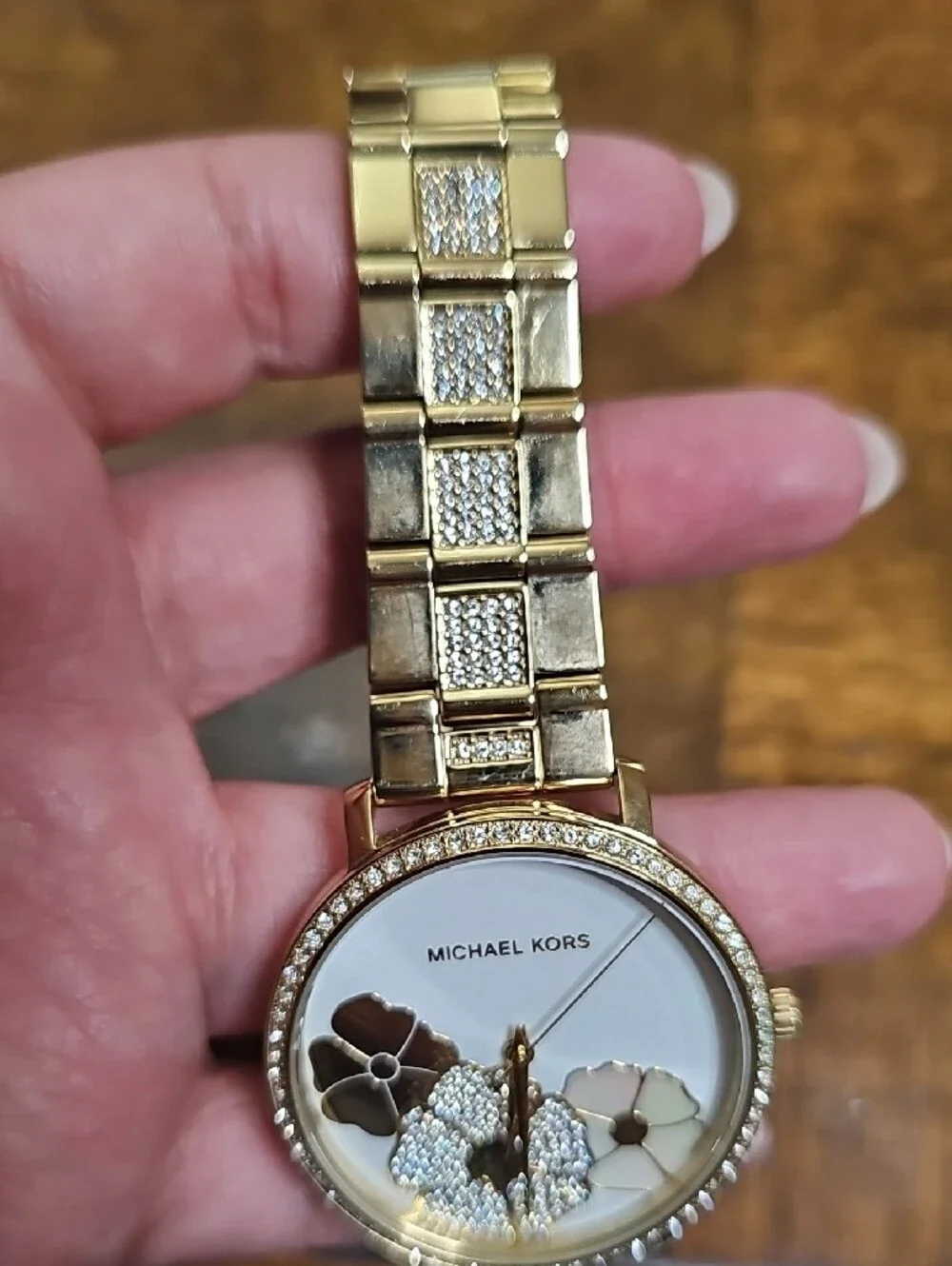 Michael Kors Gold-tone Floral Crystal Bracelet Watch with White Dial